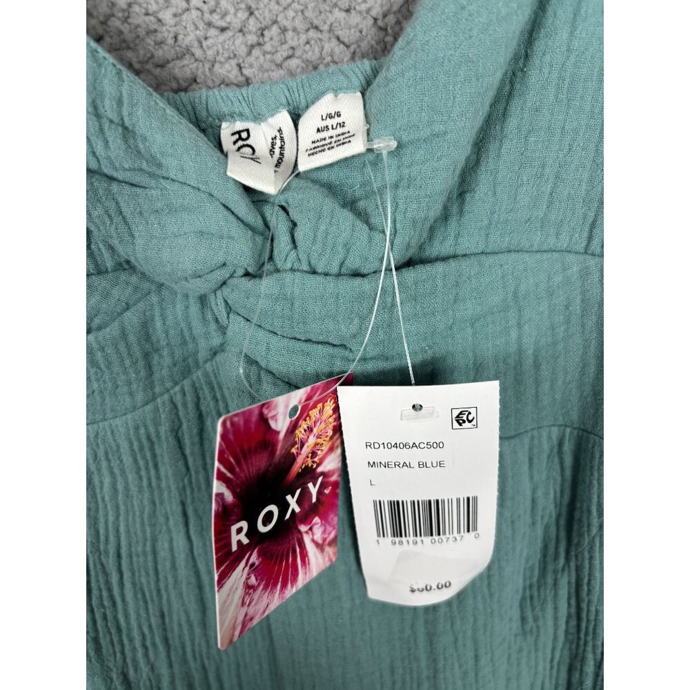 Roxy Juniors' Women's V-Neck Peasant Mini Dress Mineral Blue Size Large NWTs - Picture 6 of 8